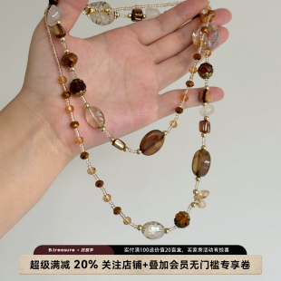 B.treasure小众设计感茶晶龙纹石长款项链女复古焦糖色双层毛衣链