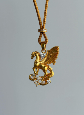 B.treasure 轻奢复古沙金飞马项链女小众设计感镶钻独角兽锁骨链