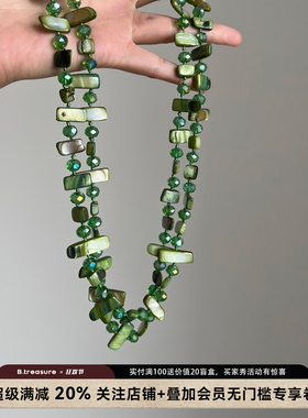 B.treasure绿色贝壳老钱风项链