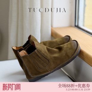 森系文艺复古加绒保暖短靴一脚蹬棉靴柔软舒适平底鞋 脱毒家 叙旧