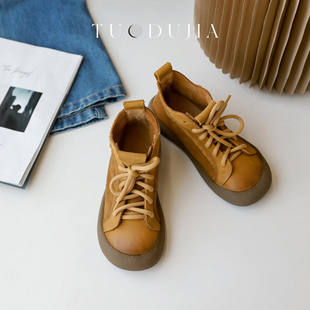 脱毒家 自由旷野 磨砂牛皮复古马丁靴休闲舒适系带短靴女靴子真皮