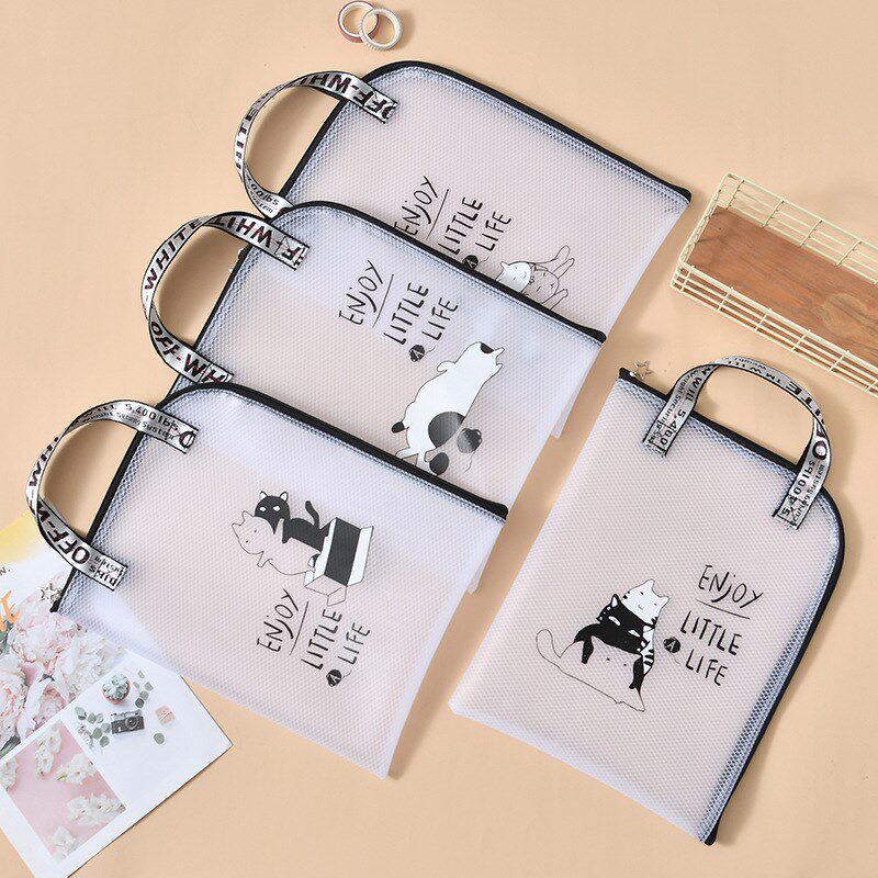 山米eva夹网透明a4手提文件袋时尚卡通星座防水文具资料收纳袋