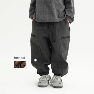 亲肤保暖透气不闷汗洋气裤 男童冬季 子 束脚裤 米修叻儿童贝贝绒工装