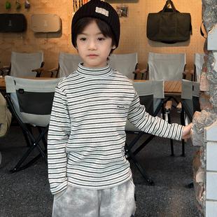 年终清仓  米修叻男童条纹打底衫秋冬款宝宝冬季发热半高领T恤
