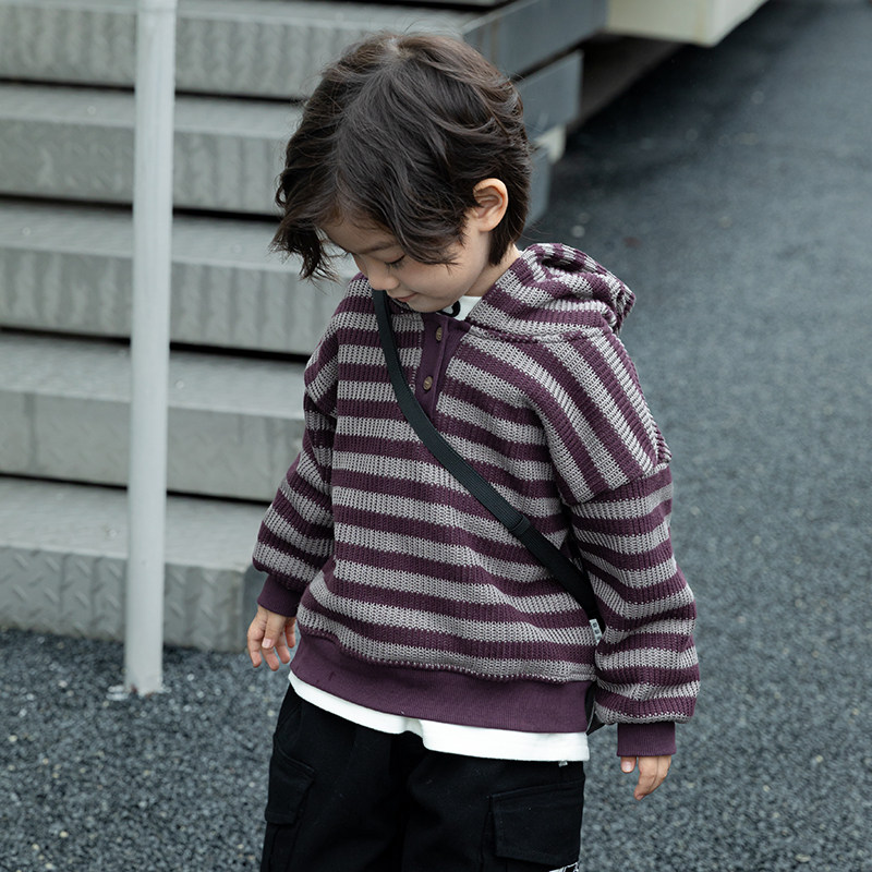 年终清仓  米修叻宝宝条纹加绒卫衣男童连帽针织衫冬加厚毛衣,童装/婴儿装/亲子装,卫衣/绒衫,淘宝优惠券,粉丝福利购,淘宝优惠卷