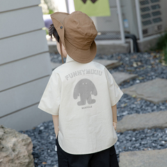 米修叻儿童时尚个性男童衬衫短袖小童工装休闲衬衣3岁男宝衣服潮