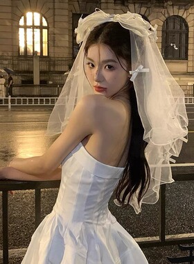 吸血鬼新娘万圣节鬼魅新娘头纱黑色白色婚纱蝴蝶结头饰搞怪发饰女