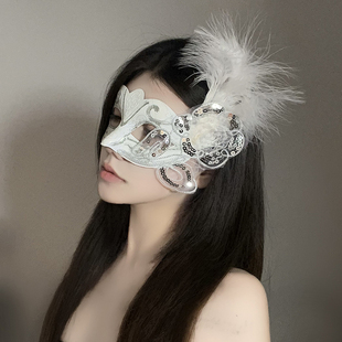 羽毛面具神秘感国风古风半脸面具遮面假面化妆舞会青铜感古装道具