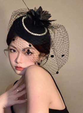 复古民国网纱礼帽女头饰新娘面纱名媛旗袍礼服发饰万圣节装饰发夹