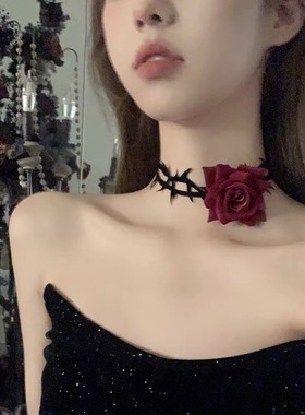 哥特风宫廷暗黑荆棘玫瑰锁骨链复古绑带choker颈链亚文化性感项链