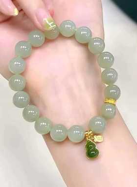 天然和田玉葫芦吊坠手链女复古新中式轻奢小众镀金本命年手串手饰