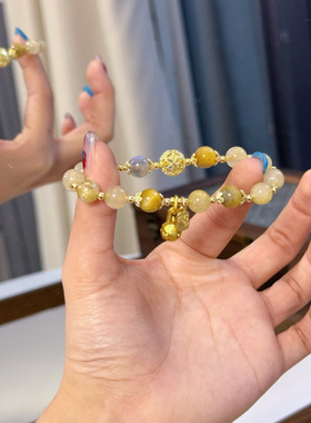 吞金兽仿黄水晶手链女小众设计新款招财纳福仿黄发晶手串生日礼物