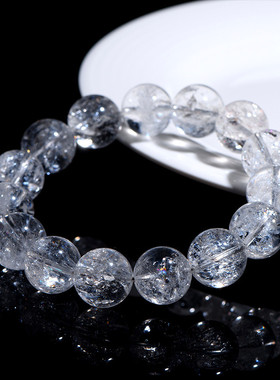 久雅水晶 天然冰雪白阿赛圆珠手链 彩虹雪景阿赛斯特莱手串