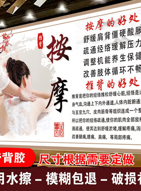 养生馆推背按摩贴纸画自带背胶
