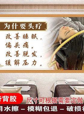 头部按摩头部水疗宣传画头疗馆装饰画头皮保养海报墙面装饰壁画图