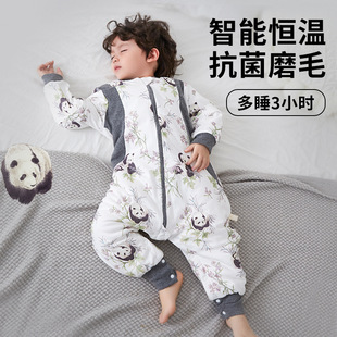 夹棉儿童分腿睡袋冬季纯棉加厚恒温连体衣婴幼儿抑菌宝宝睡衣A类