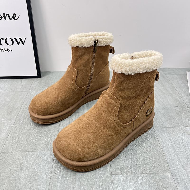 真皮厚底防滑雪地靴女2025冬季新款侧拉链显瘦百搭时尚加绒短靴女