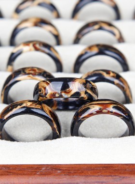 海柳戒指跑环血柳黑珊瑚精工纹理妖圈口16-21精品戒指厂家批发