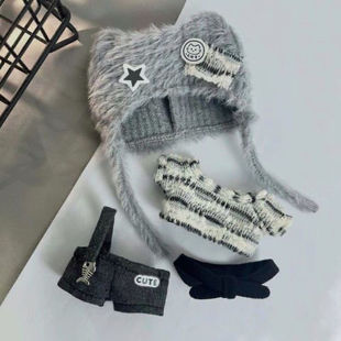 新品 10cm棉花娃娃Y2K灰色机能风奶酷小猫10cm海星体娃娃又奶又酷