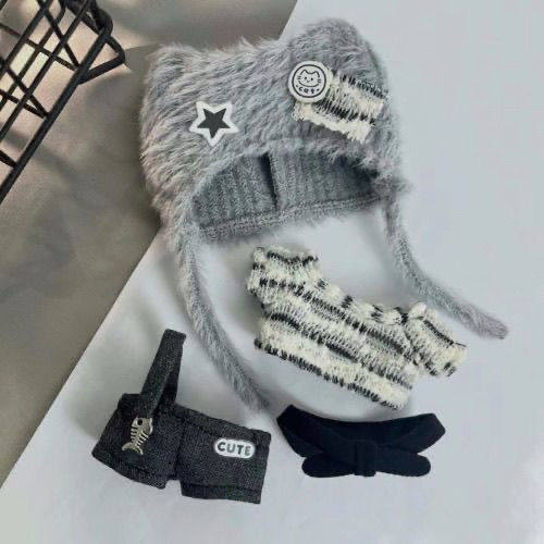 新品10cm棉花娃娃Y2K灰色机能风奶酷小猫10cm海星体娃娃又奶又酷