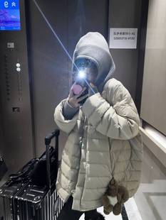 一衣两穿 可拆卸针织连帽90白鸭绒宽松中长款排骨羽绒服外套女