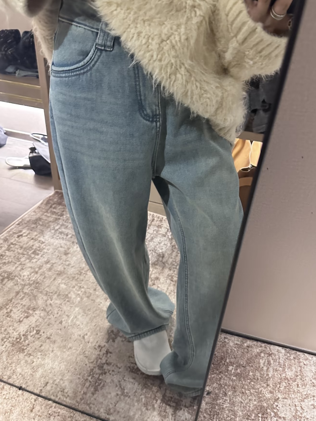 95%棉加绒灰蓝色牛仔裤显瘦遮肉直筒阔腿裤休闲裤 好穿到脱不下来