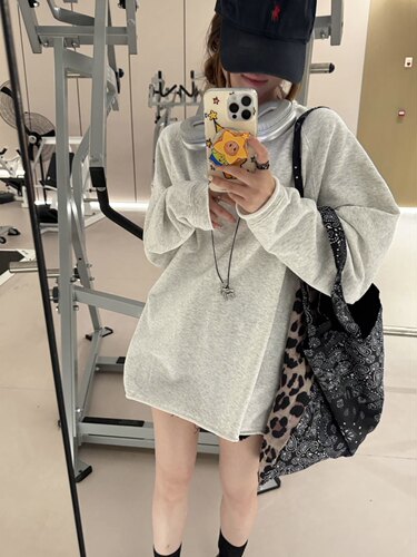 【成衣水洗】自由随性 不锁边自然卷边插肩袖 100棉圆领宽松卫衣