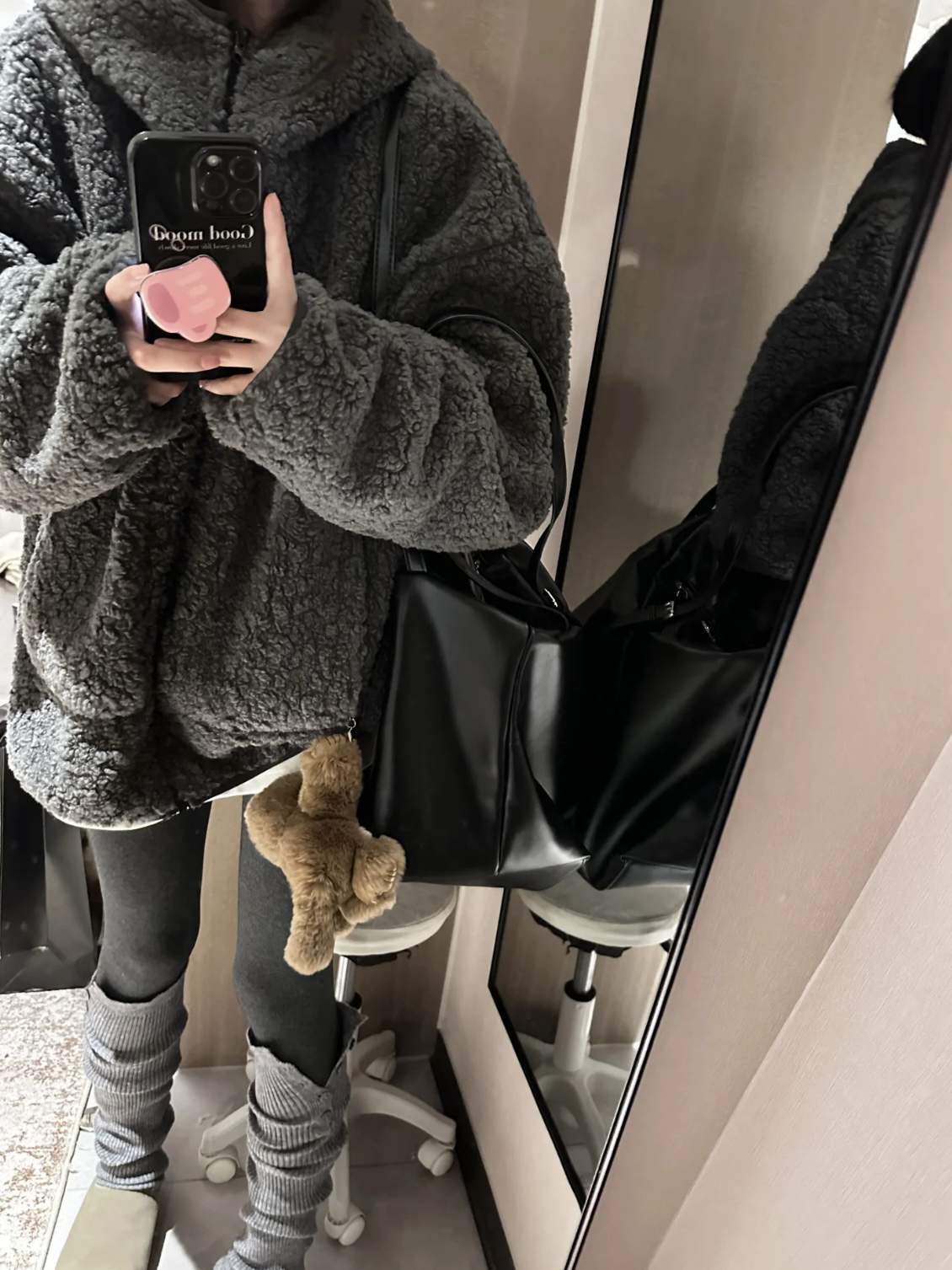 软软糯糯巴黎灰加厚宽松连帽拉链开衫加绒羊羔毛大外套 大版型