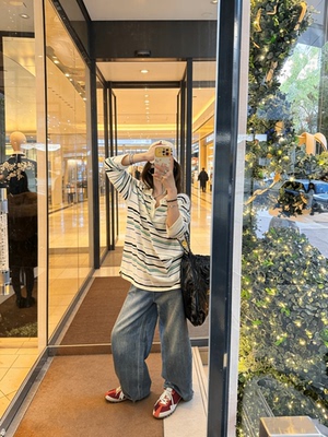 100%棉 软牛仔重工水洗前脚口磨破宽松水洗蓝直筒牛仔裤女