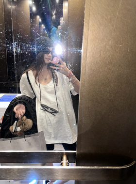 100%水洗竹节棉 露锁骨大U领宽松显瘦纯色白色短袖T恤女 不缩水