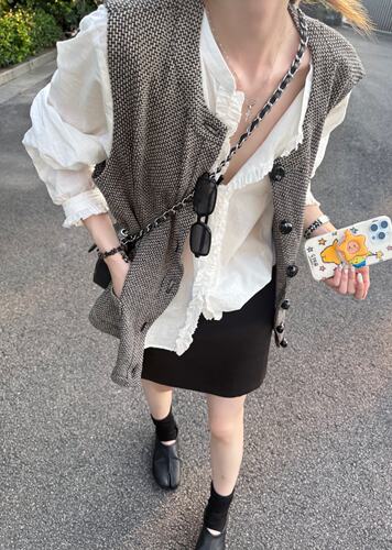 【里昂马甲】老钱风 50亚麻50棉 杂色粗织宽松口袋马夹背心女