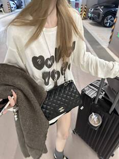 85%棉 “晕染爱心”灰色渐变爱心数码印花白色长袖T恤打底上衣女