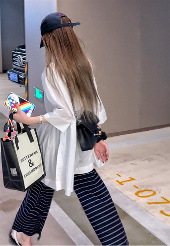 65%莱赛尔天丝 蓝白条纹 超舒服条纹九分休闲裤 百搭针织直筒裤女
