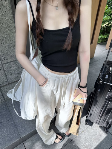 松弛感老钱风 水洗苎麻裤松紧腰 自然腰夏日好穿薄款休闲裤遛弯裤