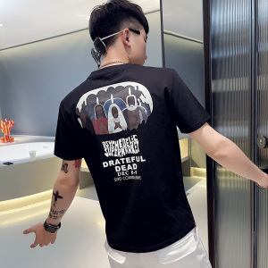 TX257-P40 控60 夏季短袖T恤衫社会小伙修身印花半袖tee潮 黑色1图片