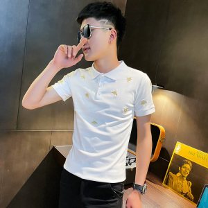 2021新款社会小伙修身印花短袖polo衫 A343-PL55-P45 控65 黑图片