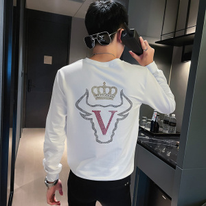 WY87秋装社会精神小伙修身卫衣男套头衫白
