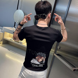 TX261-P38控58夏季短袖T恤衫社会小伙修身印花半袖tee潮白色1，男装T恤，电商A343