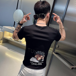 TX261-P38 控58 夏季短袖T恤衫社会小伙修身印花半袖tee潮 白色1图片