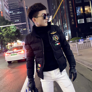 社会小伙立领ins棉衣外套修身刺绣棉服A343-CF40-P128 控158 白色图片