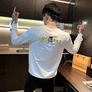 WY75 秋装社会精神小伙修身卫衣男套头衫 白图片