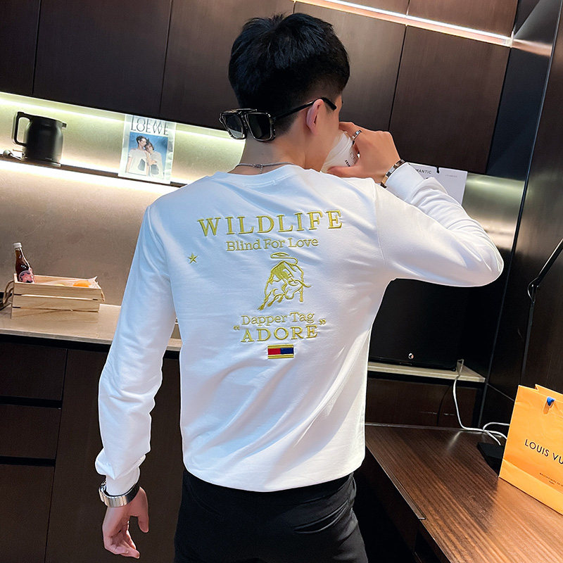 WY72 秋装社会精神小伙修身卫衣男套头衫 白1图片