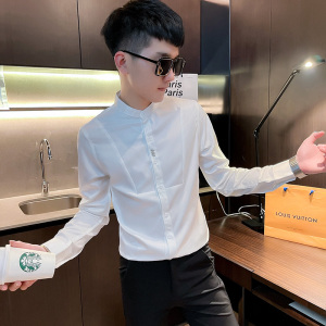 CS168 秋装社会小伙修身长袖衬衫男衬衣 白1图片