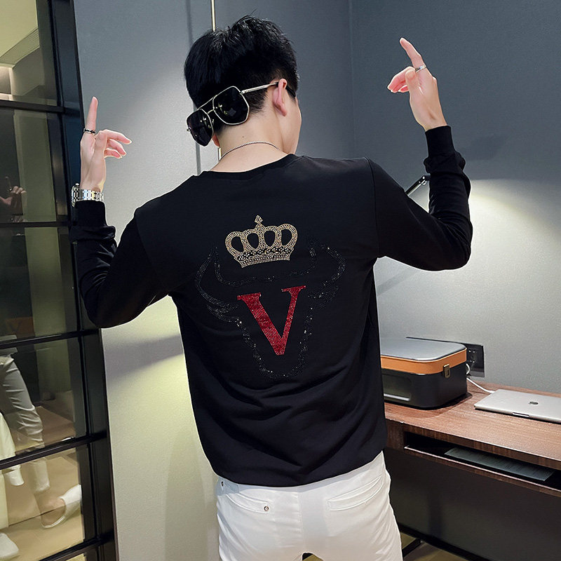 WY87 秋装社会精神小伙修身卫衣男套头衫 黑图片