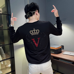 WY87 秋装社会精神小伙修身卫衣男套头衫 黑图片