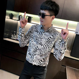 CS164秋装社会小伙豹纹修身长袖衬衫男衬衣黄，男装衬衫，电商A343