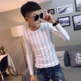 社会小伙修身长袖T恤男条纹打底衫A343-TX94-P40黑，男装T恤，电商A343