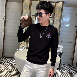 WY84 秋装社会精神小伙修身卫衣男套头衫 黑图片