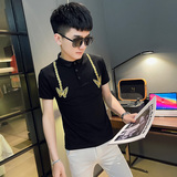 PL69社会精神小伙修身刺绣短袖polo衫黑，男装Polo衫，电商A343