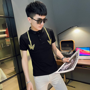 PL69 社会精神小伙修身刺绣短袖polo衫 黑图片
